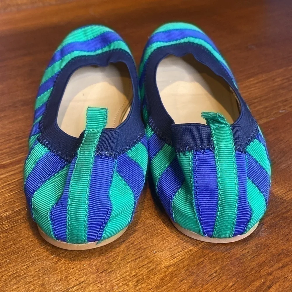 JCrew “crew cuts” green/blue stripe ballet flats 65875 Sz 4 NWOB